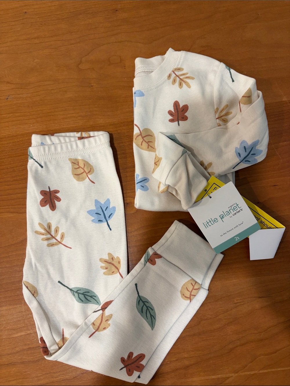 Little Planet by Carter's Cream Leaf-Print Kids Pajama Set